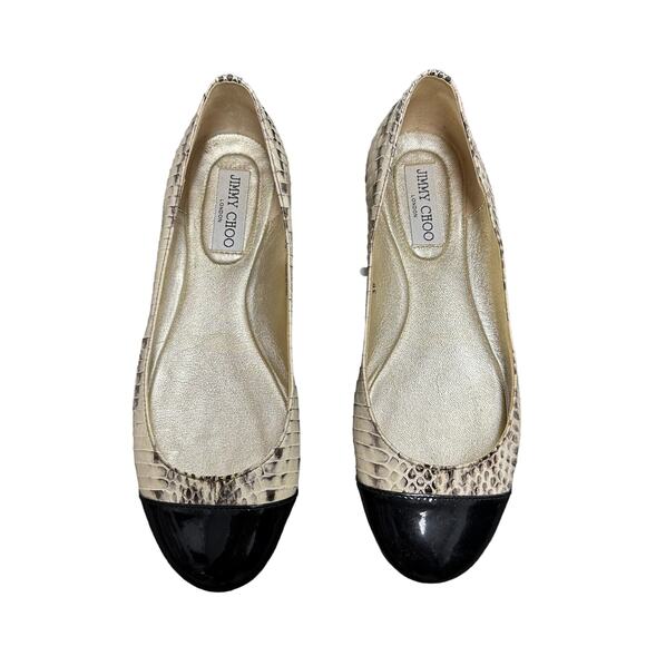 Jimmy Choo Snakeskin Leather Patent Cap Toe Ballet Flats Womens 38 / US 8 - Picture 1 of 9